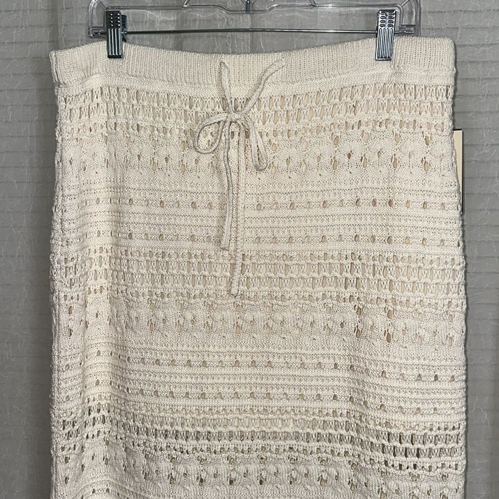 UT XL Cream Openwork Midi Sweater Crochet Knit Scalloped Drawstring Skirt - Picture 9 of 16